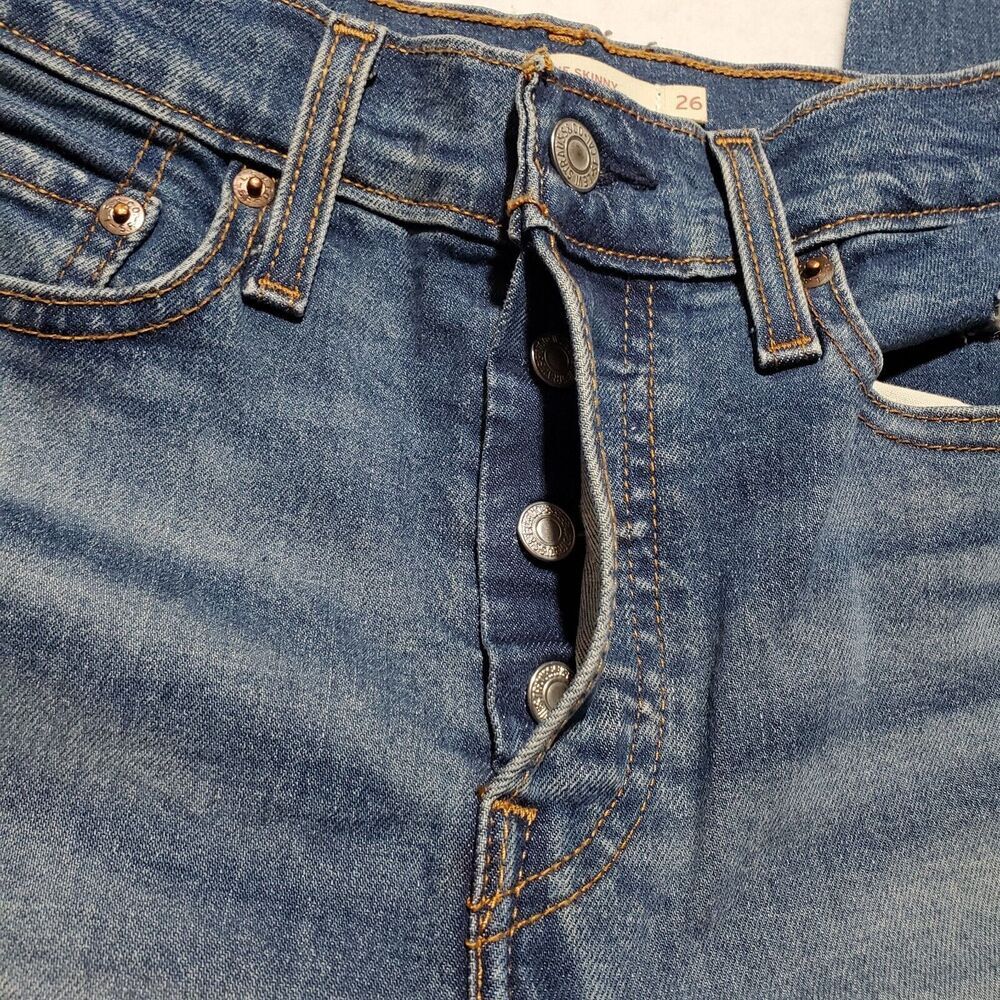 Levis Premium Womens 26 Blue Denim Jeans Wedgie Skinny Distressed Button Fly - Picture 7 of 14